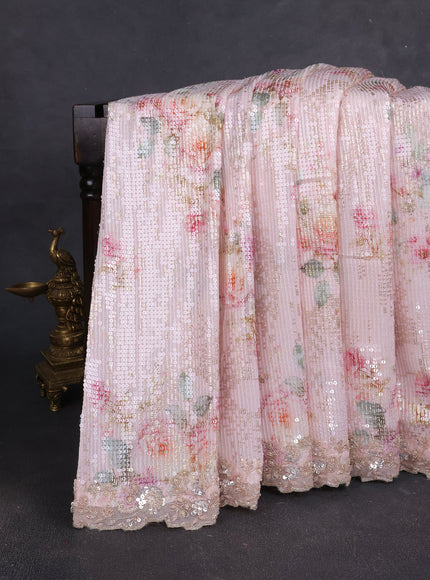 Mild Peach Georgette Sequin Embroidery Saree