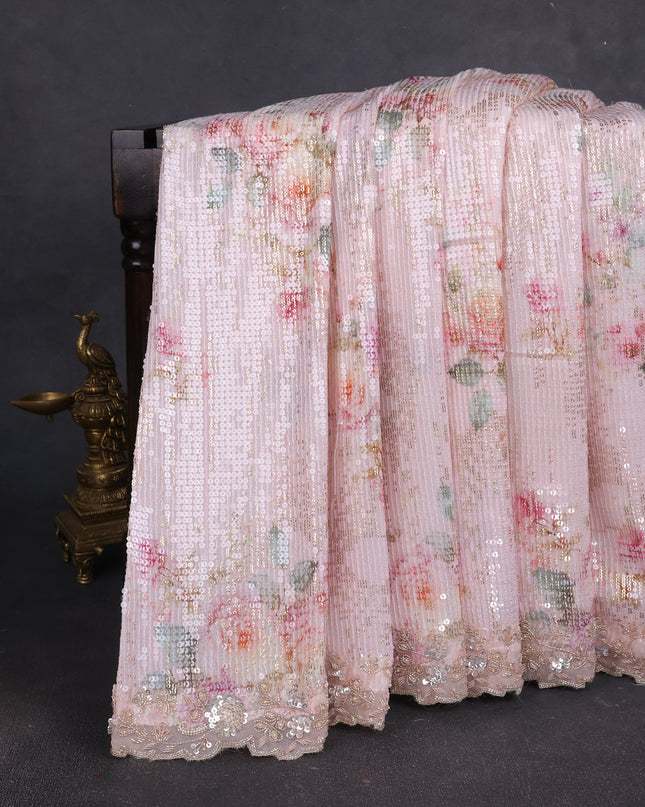 Mild Peach Georgette Sequin Embroidery Saree