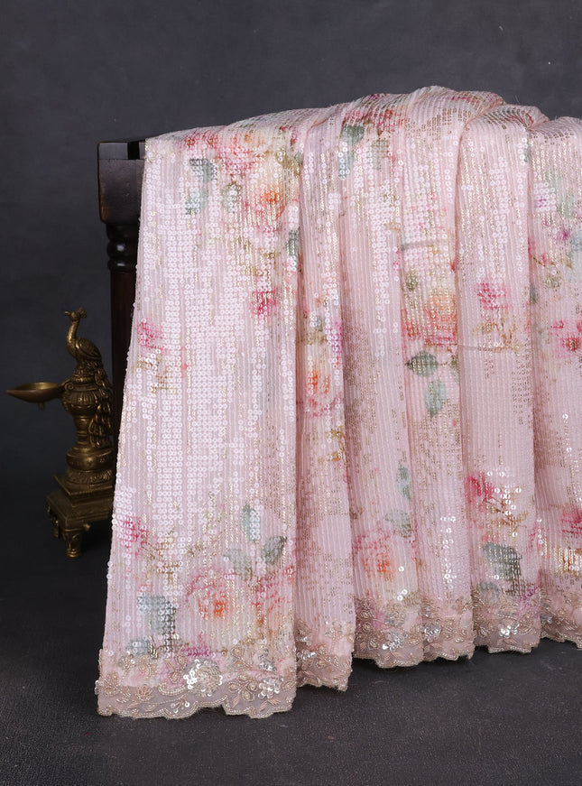 Mild Peach Georgette Sequin Embroidery Saree