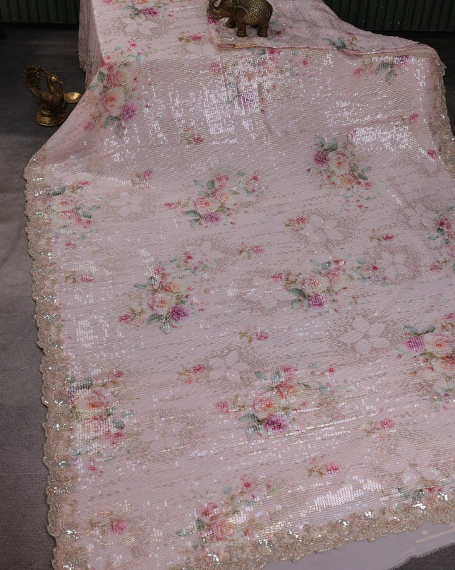 Mild Peach Georgette Sequin Embroidery Saree