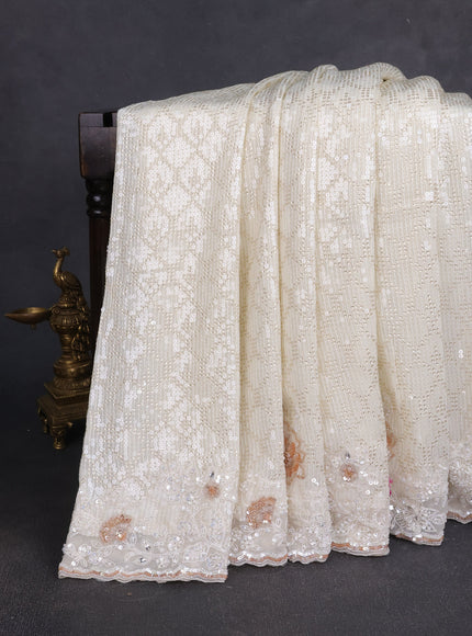 Off White Georgette Sequin Embroidery Saree
