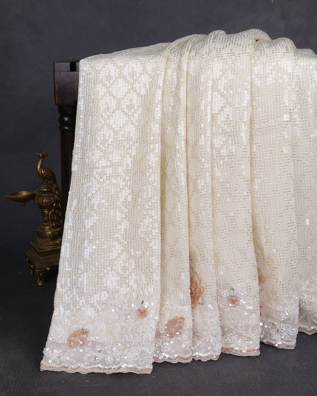 Off White Georgette Sequin Embroidery Saree