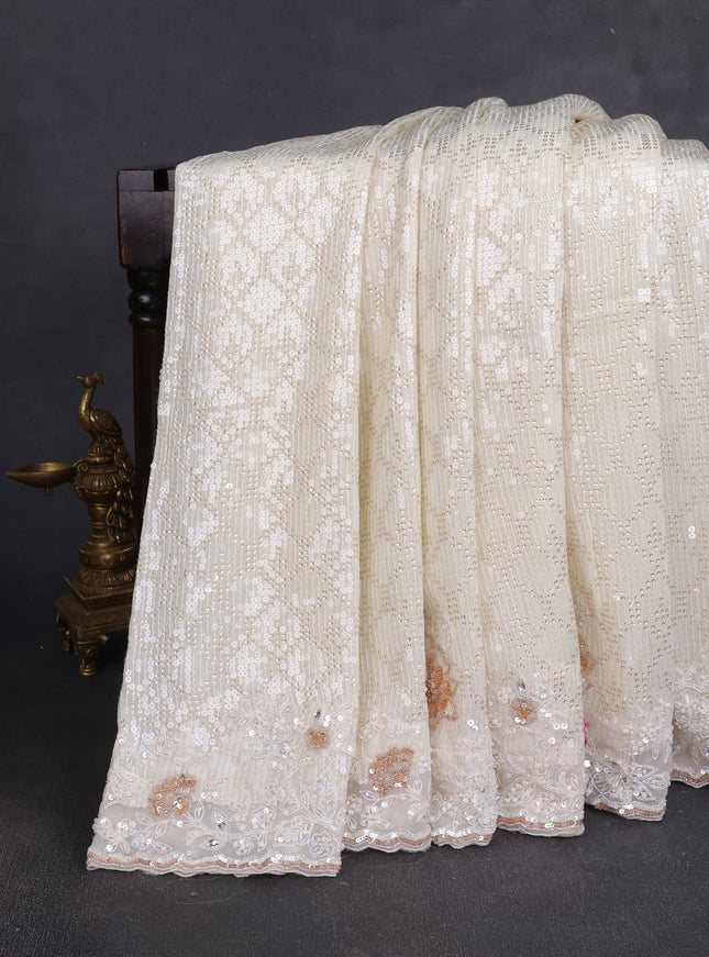 Off White Georgette Sequin Embroidery Saree