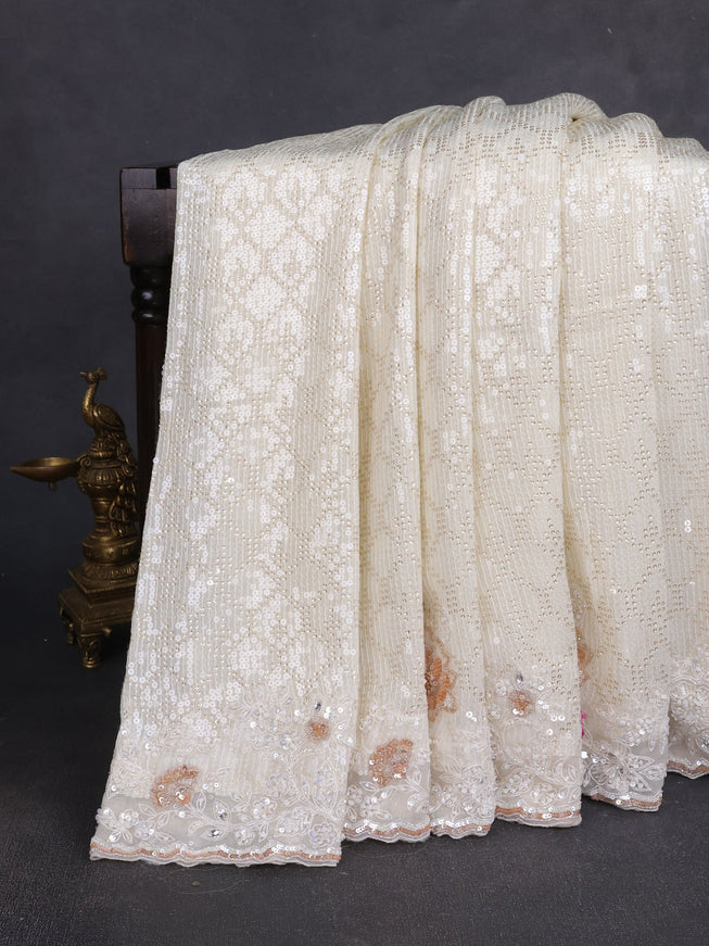 Off White Georgette Sequin Embroidery Saree