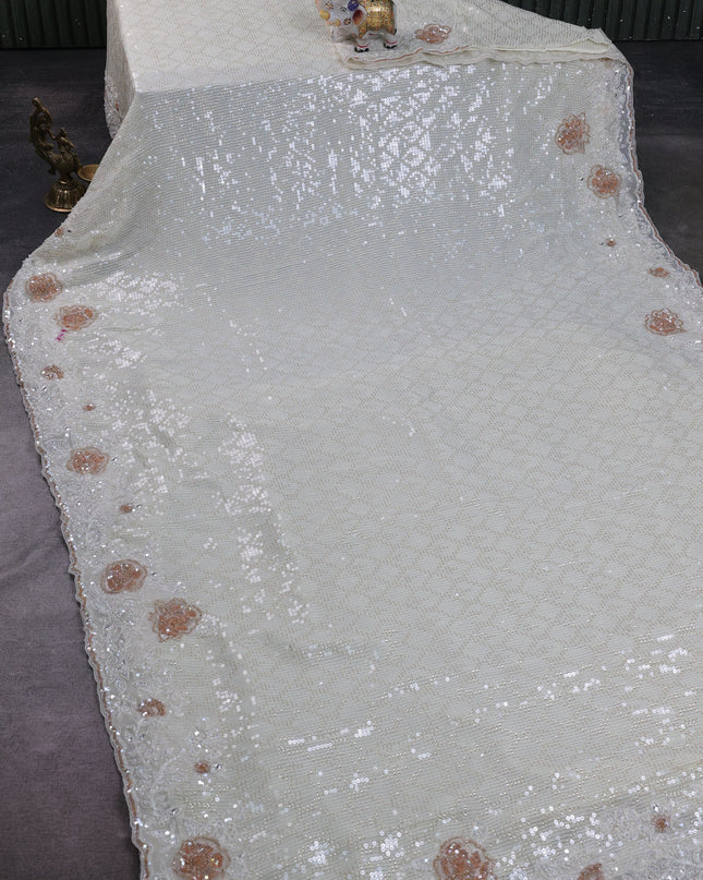 Off White Georgette Sequin Embroidery Saree