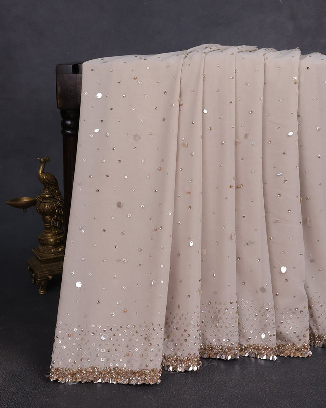 Beige Georgette Sequin Embroidery Saree