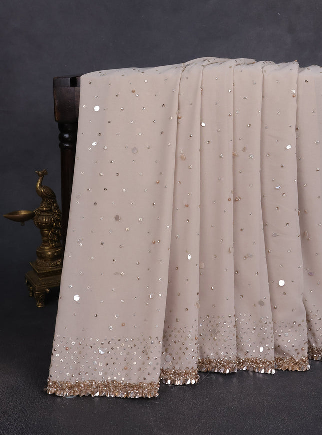 Beige Georgette Sequin Embroidery Saree