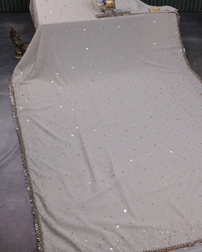 Beige Georgette Sequin Embroidery Saree