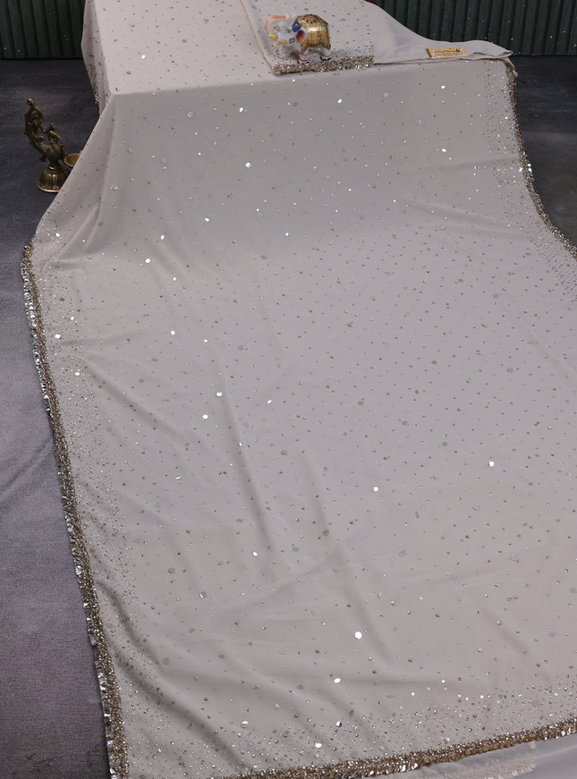 Beige Georgette Sequin Embroidery Saree