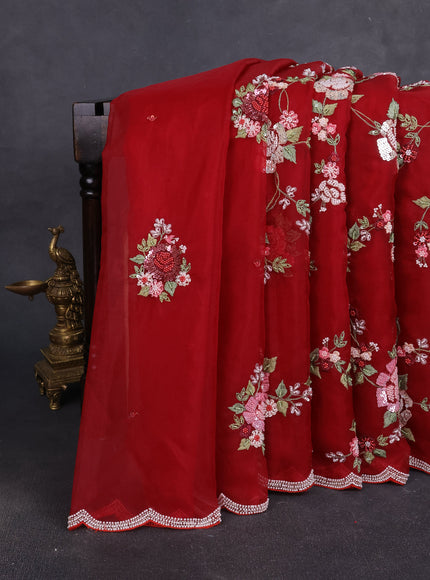Maroon Organza Embroidery Saree