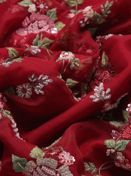 Maroon Organza Embroidery Saree