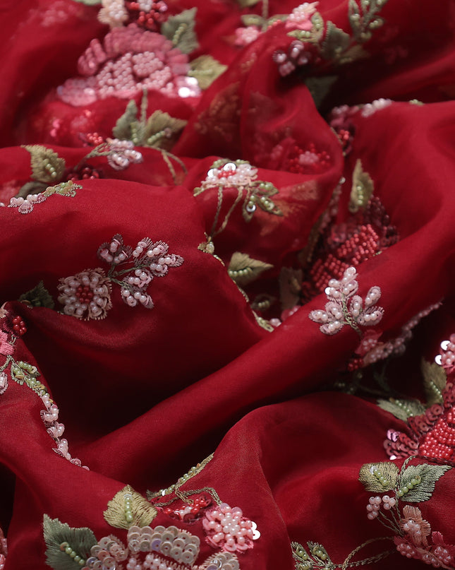 Maroon Organza Embroidery Saree