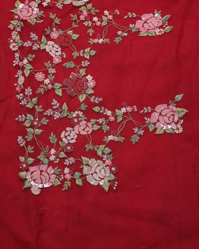 Maroon Organza Embroidery Saree