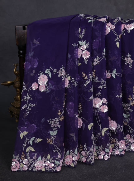 Deep Violet Organza Embroidery Saree