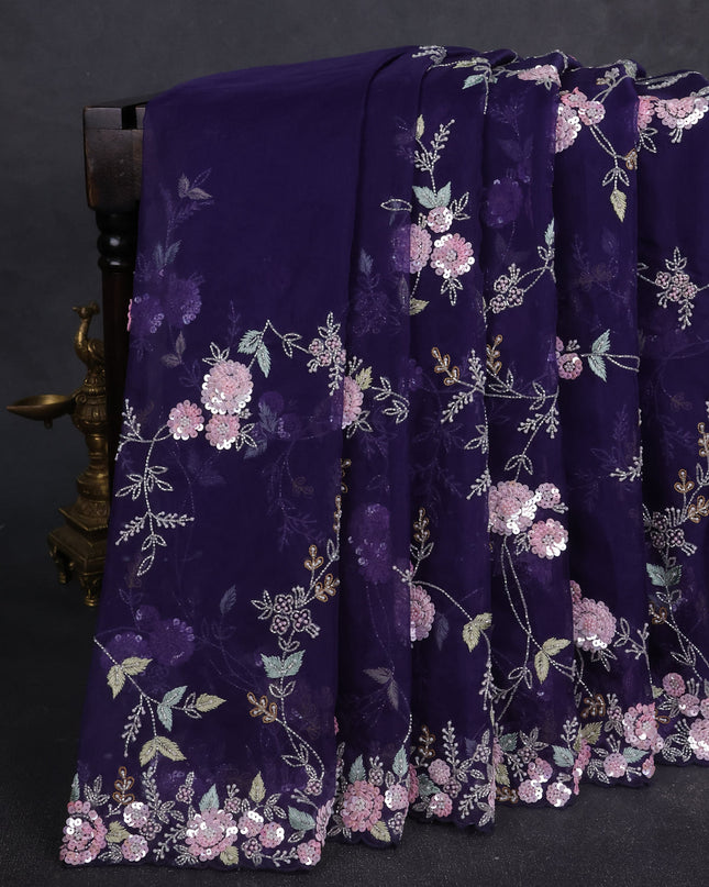 Deep Violet Organza Embroidery Saree