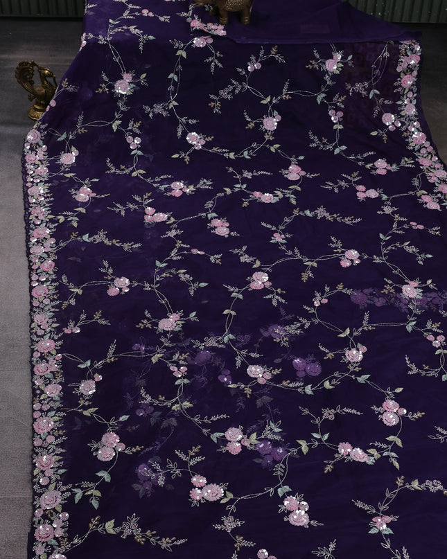 Deep Violet Organza Embroidery Saree
