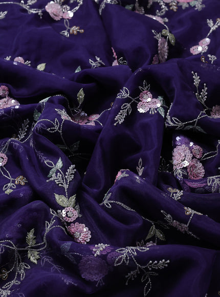 Deep Violet Organza Embroidery Saree