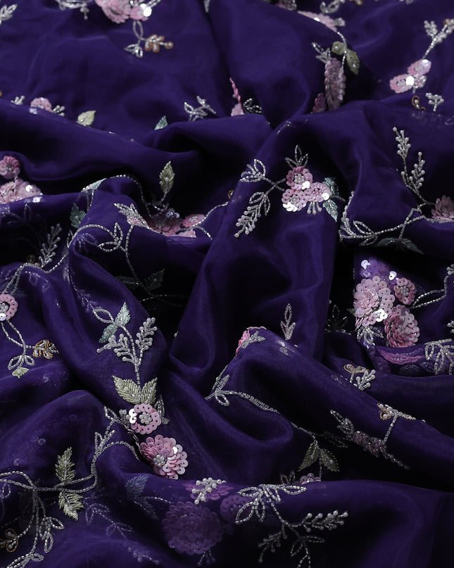 Deep Violet Organza Embroidery Saree