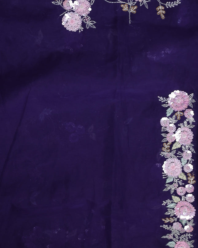 Deep Violet Organza Embroidery Saree