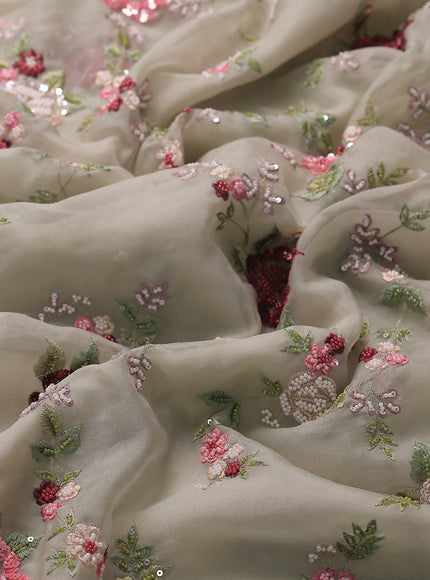 Pastel Grey Organza Embroidery Saree