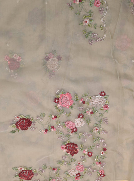 Pastel Grey Organza Embroidery Saree
