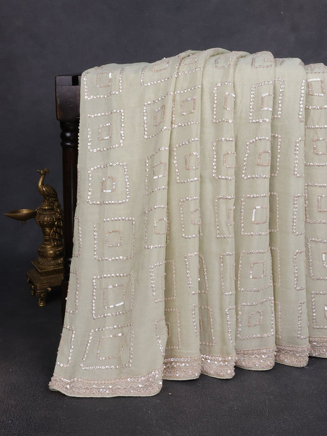 Pista Green Georgette Sequin Embroidery Saree