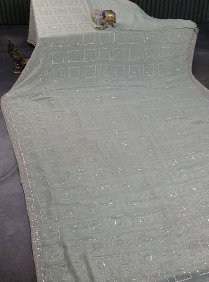 Pista Green Georgette Sequin Embroidery Saree