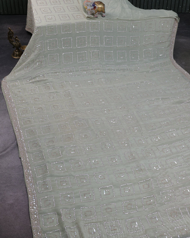 Pista Green Georgette Sequin Embroidery Saree