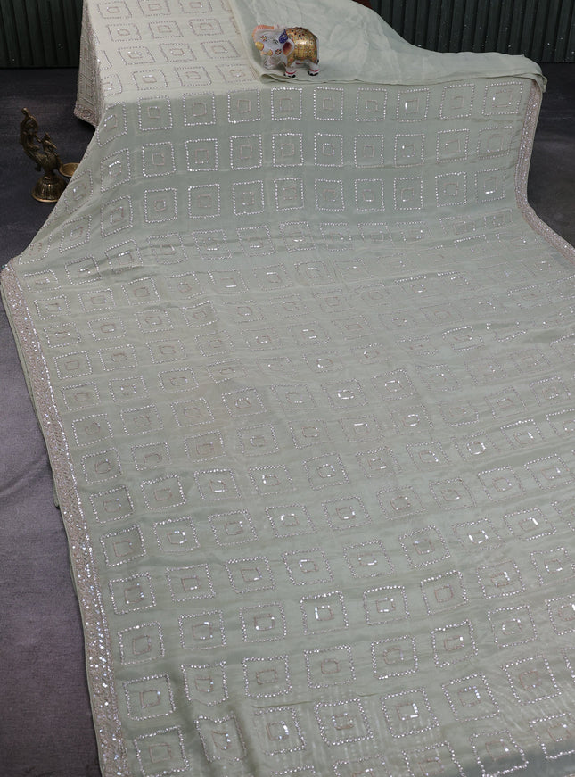 Pista Green Georgette Sequin Embroidery Saree