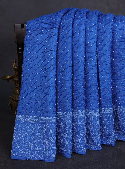 Denim Blue Tussar Bandhani Embroidery Saree