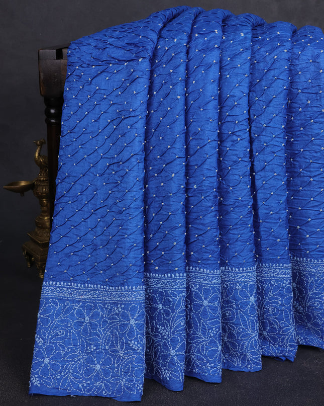 Denim Blue Tussar Bandhani Embroidery Saree