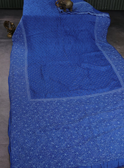 Denim Blue Tussar Bandhani Embroidery Saree