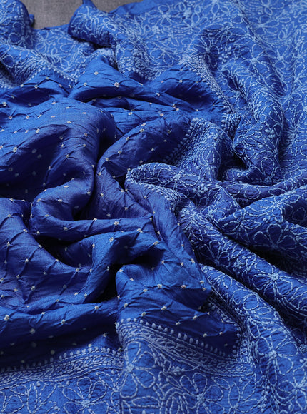 Denim Blue Tussar Bandhani Embroidery Saree