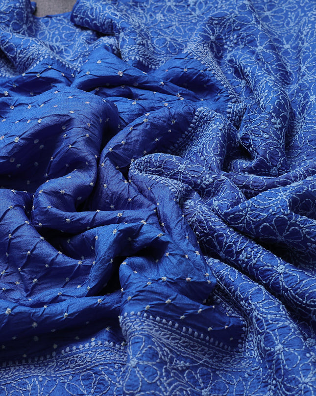 Denim Blue Tussar Bandhani Embroidery Saree