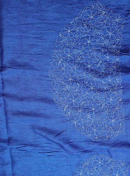 Denim Blue Tussar Bandhani Embroidery Saree