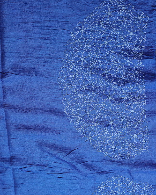 Denim Blue Tussar Bandhani Embroidery Saree