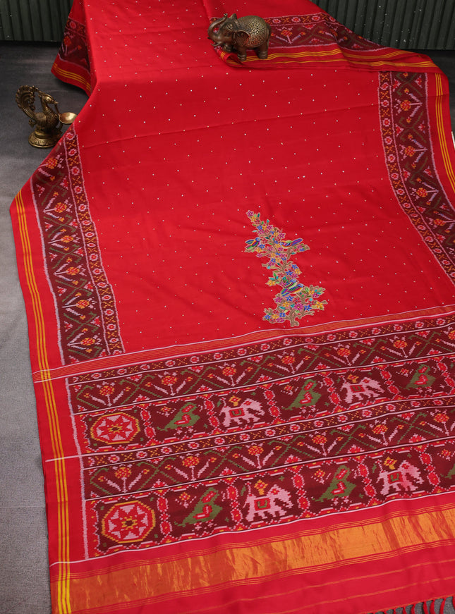Red Patan Patola Embroidery Saree
