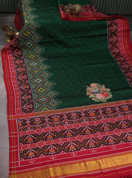 Bottle Green Silk Embroidery Saree