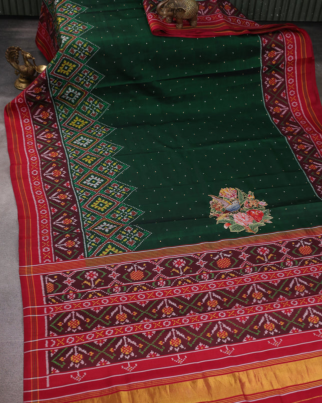 Bottle Green Silk Embroidery Saree