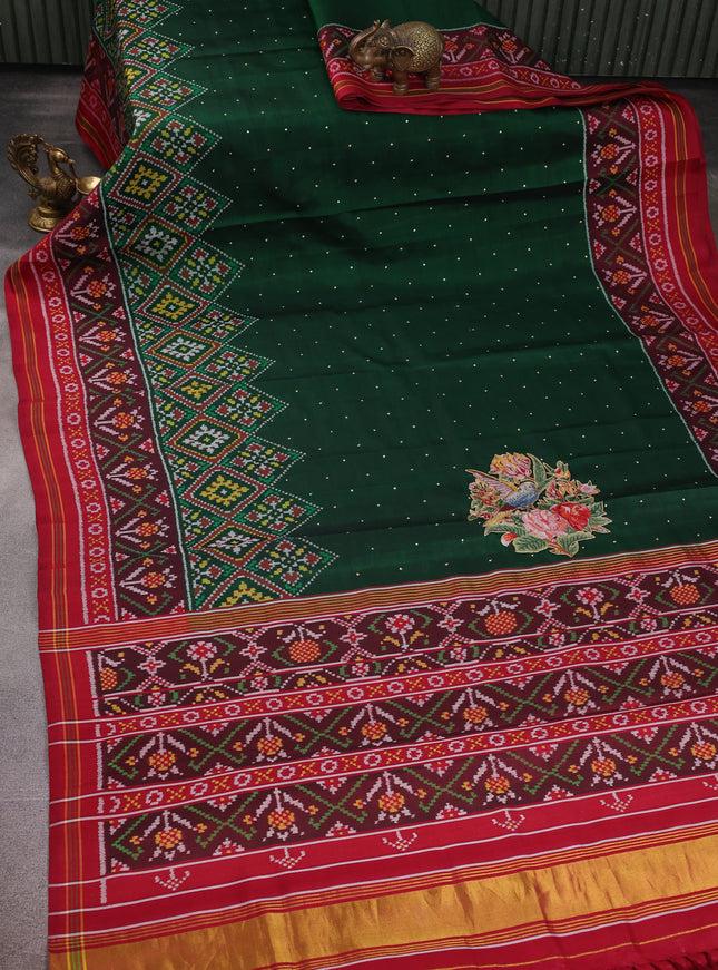 Bottle Green Silk Embroidery Saree