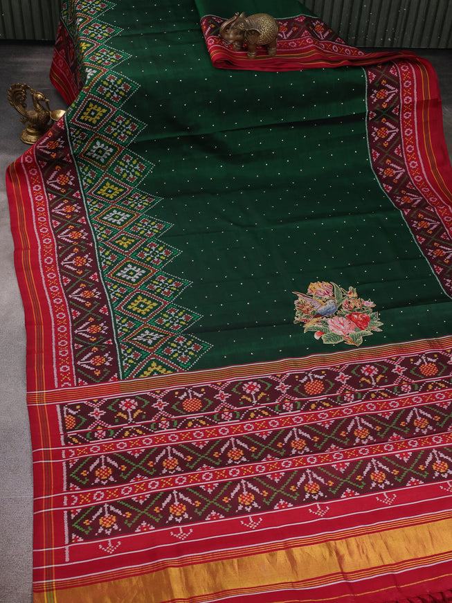 Bottle Green Silk Embroidery Saree