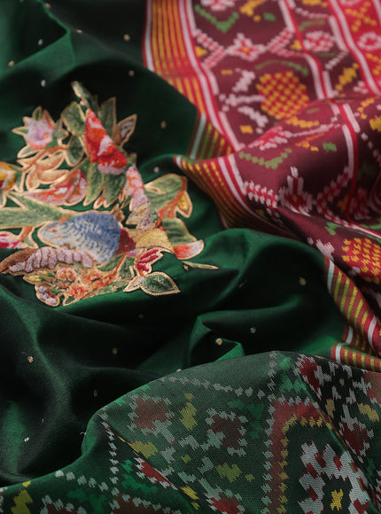 Bottle Green Silk Embroidery Saree