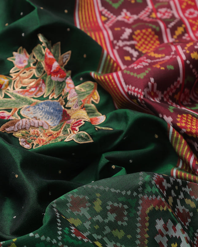 Bottle Green Silk Embroidery Saree