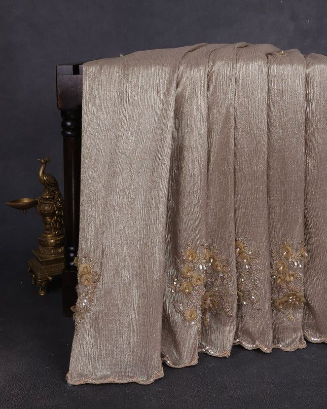 Chikku Shade Lygra Sequin Embroidery Saree