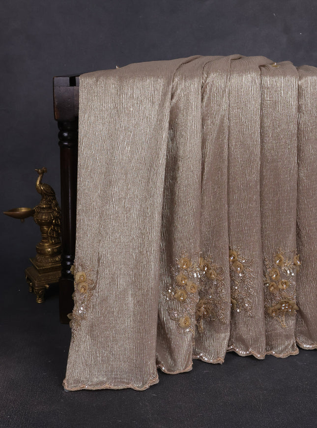Chikku Shade Lygra Sequin Embroidery Saree