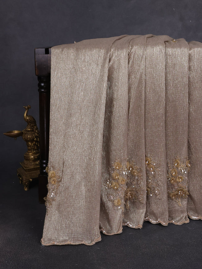 Chikku Shade Lygra Sequin Embroidery Saree