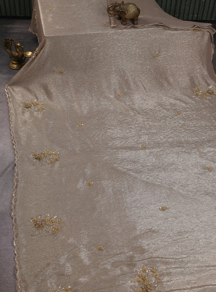 Chikku Shade Lygra Sequin Embroidery Saree