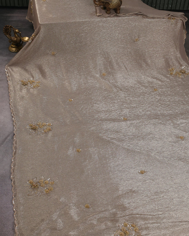 Chikku Shade Lygra Sequin Embroidery Saree