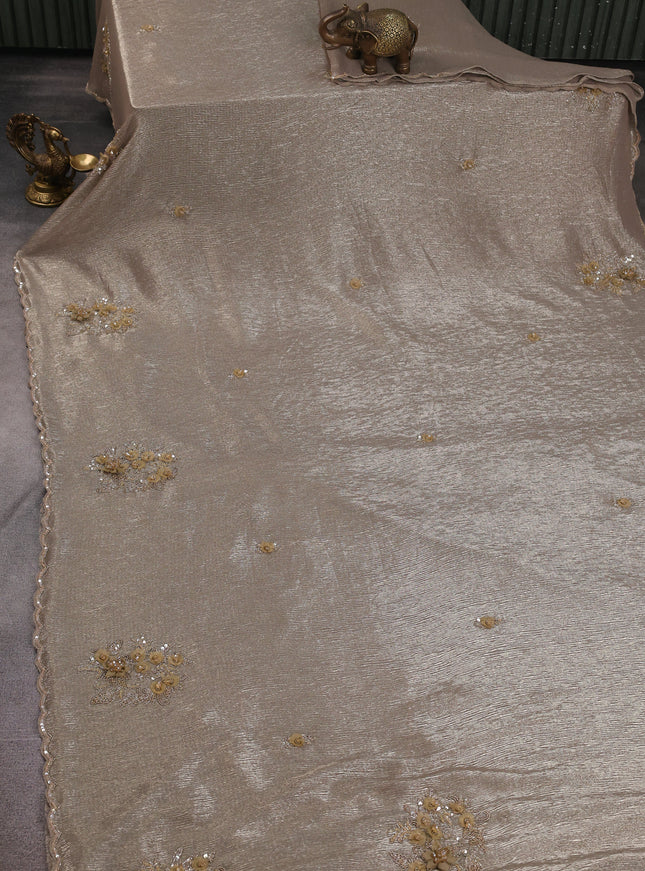 Chikku Shade Lygra Sequin Embroidery Saree