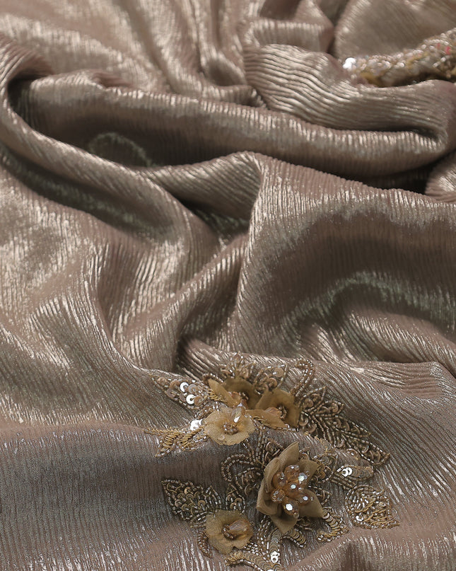 Chikku Shade Lygra Sequin Embroidery Saree